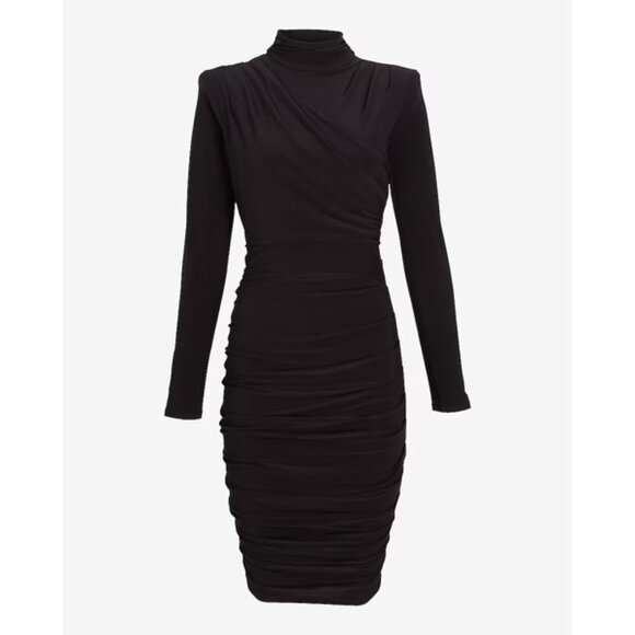 Express Ruched Mock Neck Strong Shoulder Back Cutout Mini Dress XS - Picture 5 of 5